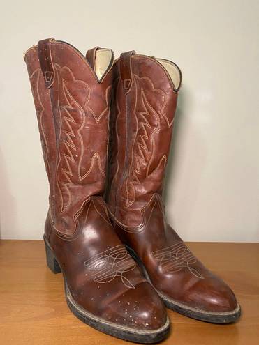 Leather Cowgirl Boots Brown Size 9.5