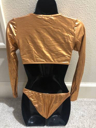 Poster Girl NEW Long Sleeve Metallic Gold Bikini Set