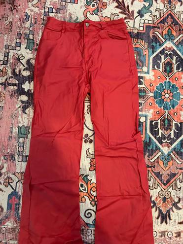 Amazon Brand Red Faux Leather Flare Pants