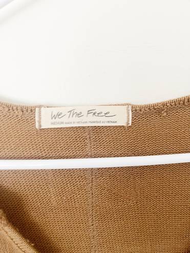 We The Free Light Brown Knit Frayed Slouch VNeck Sweater