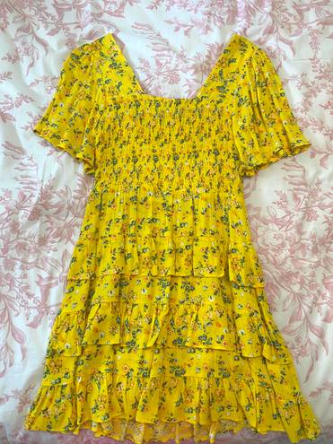 Chelsea & Violet Yellow Floral Tiered Dress
