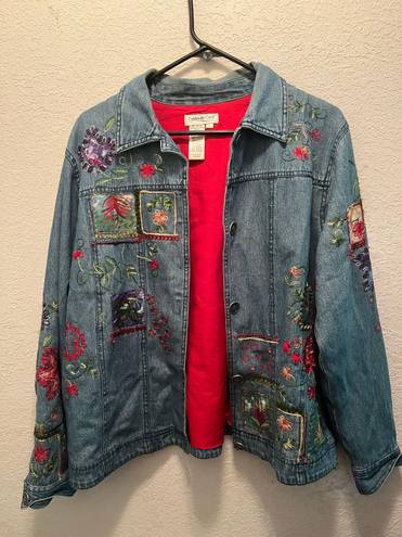 Coldwater Creek Vintage  Embroidered Denim Jean Floral Jacket