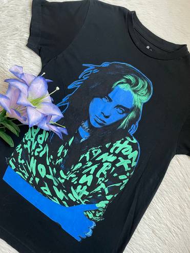 Billie Eilish green and blue neon graphic tee