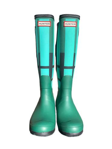 Hunter Tall Green + Blue Tartan Rainboots Women’s 6