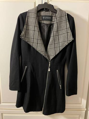 GUESS Glen Plaid Detail Skirt Wool Blend Coat