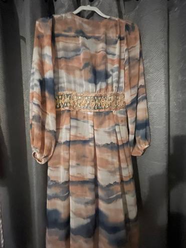 Sweet Rain Boho Kimono Dress With Beautiful Gold Accents