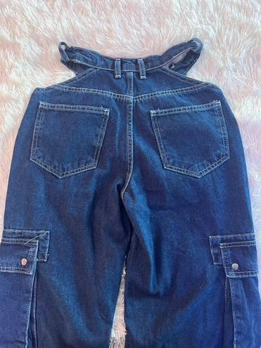 Pretty Little Thing Dark Blue Wash Cut Out Cargo Jeans