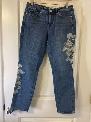 J.Jill  Authentic Fit Low Rise Floral Embroidered Cropped Jeans, Size 6/29