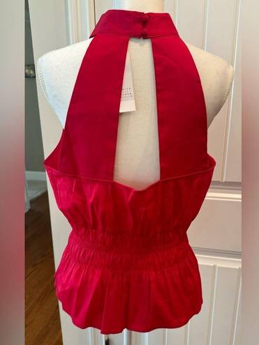 White House | Black Market WHBM NWT Smocked Poplin Halter Top in Mon Cherie (Red)