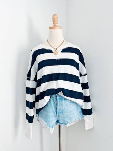 Blue & White Striped Crewneck Pullover Size XL