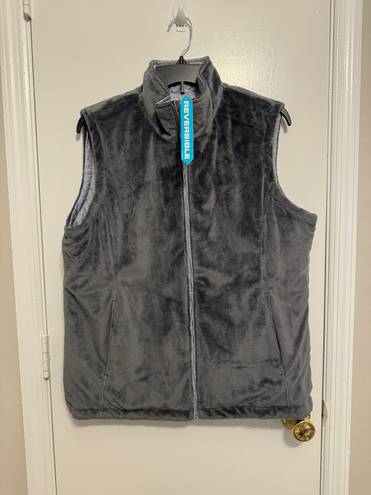 Free Country Reversible Grey Fuzzy Puffer Vest Sleeveless Full Zip Jacket Large