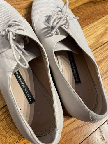 French Connection Dakin Leather Lace-Up Oxfords Ecru Tie daily preppy work tomboy breathable summer Striped Heel Flats Loafers moccasin super comfy Round Toe ivory Sz EU 39