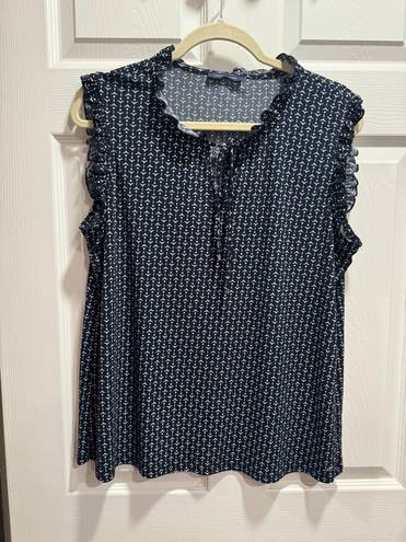 Tommy Hilfiger BLOUSE NAVY BLUE WHITE POTS SLEEVELESS TOP SIZE L