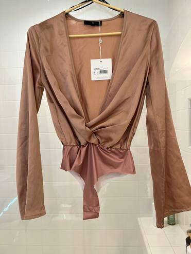 Missguided NWT  Petite Drape Plunge Bodysuit - Nude