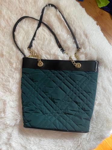 Talbots Quilted Tote Purse Bag Green with Gold Chain