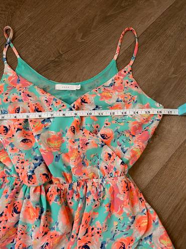 Lush Clothing Lush faux wrap mini dress spaghetti straps teal orange floral women’s size Small