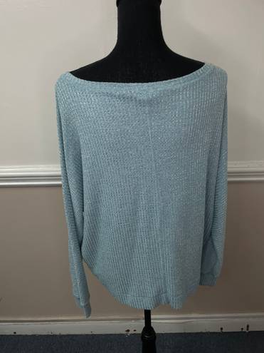 Cyrus Waffle Wave Long Sleeve Blue Blouse Size Large