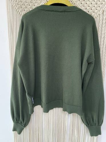 DKNY Y2K  Olive green Long Puff-Sleeve with Rhinestone pullover Sweatshirt Sweater