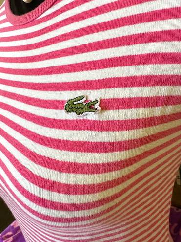Lacoste Coral Pink/White Striped  Fitted Shirt Size 34 Or Small
