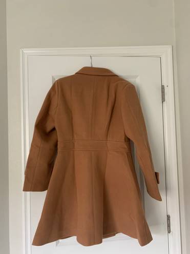 ELESOL Women Tan Wool Coat Pea Coats Double Breasted Thick Dress Coats A Line Size M