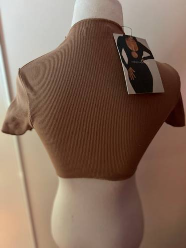 Naked Wardrobe NWT dark beige body con Cropped Top Sz XS