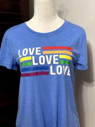 Well Worn  Womens T-Shirt Love Rainbow Blue Graphic Short Sleeve Front Knot M