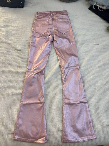 Edikted Metallic Pink Faux Leather Flared Pants