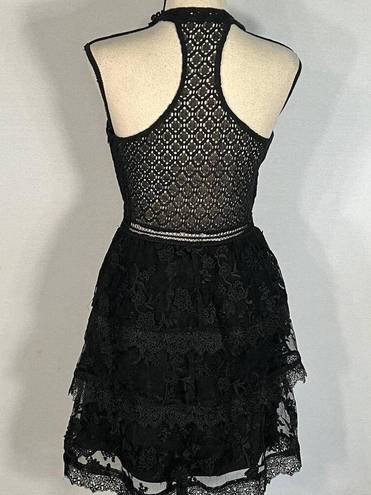 Heartloom  Black Victoria Ruffle Lace Halter Mini Dress Women's Size Small NWT