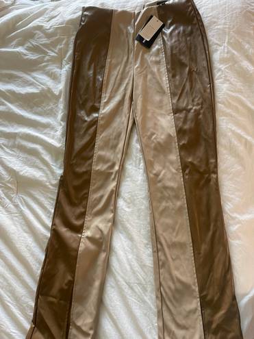 Two Tone Leather Pants Tan Size M