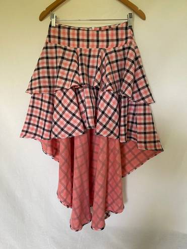 Coral plaid High Low skirt Pink Size M