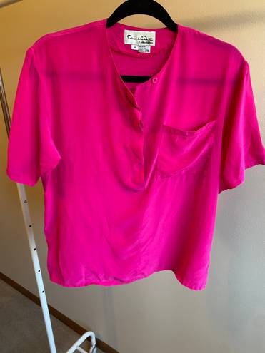 Oscar de la Renta Vintage Oscar de le Renta 100% silk hot pink blouse, size 10