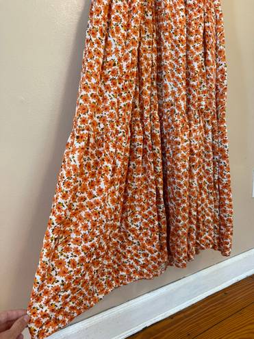 Lulus Orange Floral  Tiered Maxi Dress Size M NWT