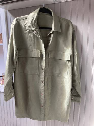 Pretty Little Thing Khaki Cargo Oversized Popper Front Shirt Dress