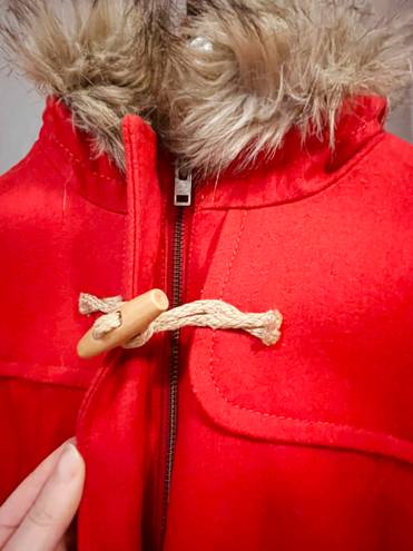 American Eagle Outfitters Red Coat with Faux Fur Hood (Like New Condition)