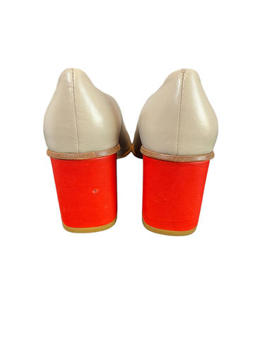 COS Chunky Block Heel Pumps Leather Portugal Beige Coral Size 36/US 5