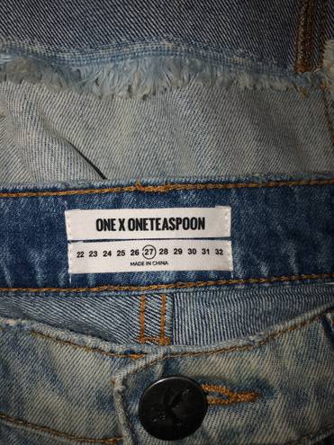 One Teaspoon One x  27 Awesome Baggies Destroyed Cuffed Hem Jeans Blue Heart