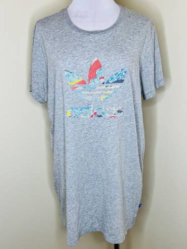 Adidas Trefoil Original T-Shirt Dress LARGE Heather Gray Crewneck Short Sleeve