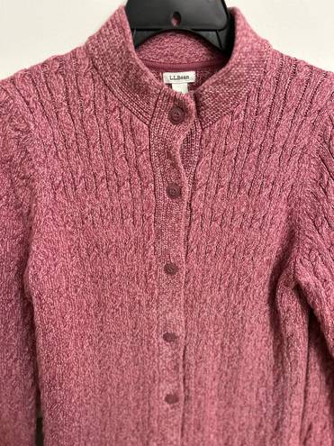 L.L.Bean Women's  Double L Mixed-Cable Knit Pink Sweater Front Cardigan Medium