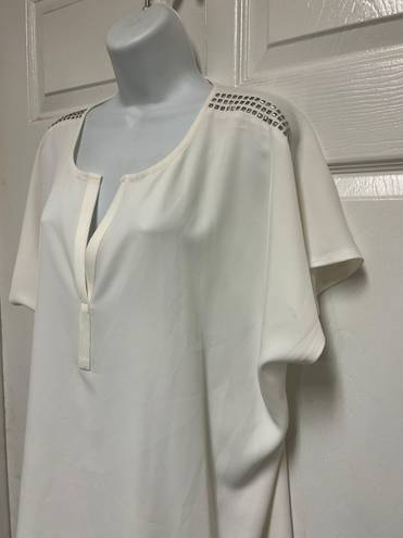 DKNY Ivory Studded-Shoulder V-Neck Blouse Shirt Top