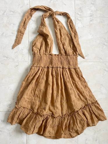 Aerie NEW  Backless Halter Eyelet Ruffle Mini A-Line Dress Women XS