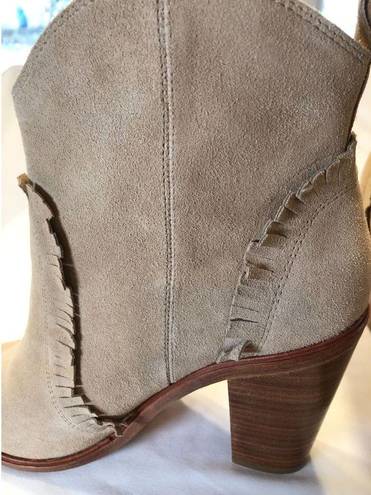 Joie New  Tan Suede Mathilde Ankle Boots with Western Fringe, Sz39