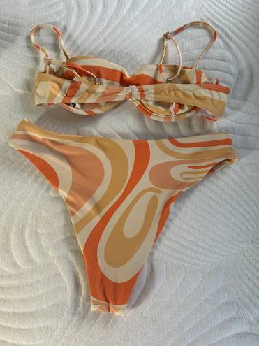 Aurelle Swim bikini orange swirl top and bottoms set small