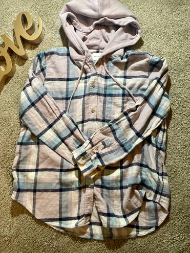 American Eagle AE Plaid Flannel Hooded Shacket