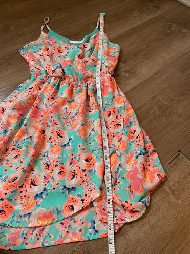 Lush Clothing Lush faux wrap mini dress spaghetti straps teal orange floral women’s size Small