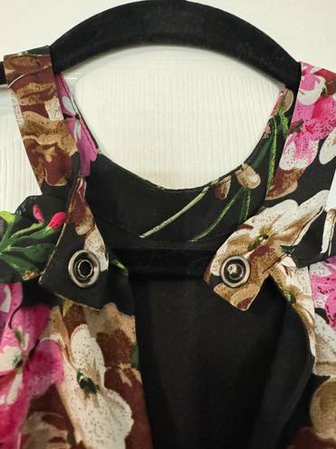 Umgee Black Pink Floral Cold Shoulder Dress