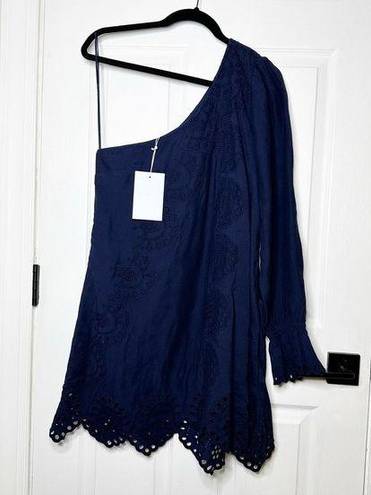 Hill House  The Mila Womens Medium Mini Dress Navy One Shoulder Long Sleeve