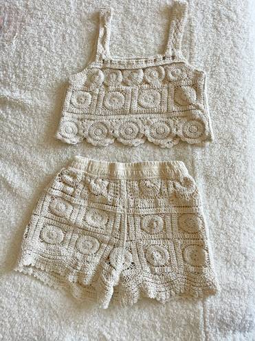 Off White Crochet Top/Short Set Tan