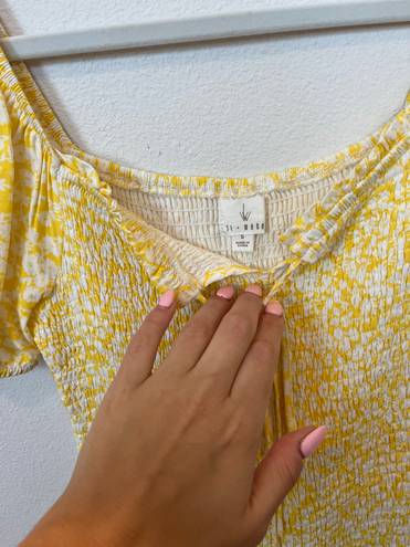 Yellow Mini Dress With Small White Flowers