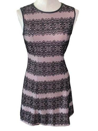 Jessica Simpson  Lace embroidered Sleeveless Striped Shift Dress Pink Black Sz 2