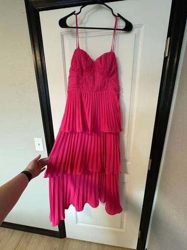 Lulus cascading crush hot pink tiered bustier midi dress